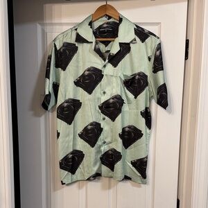 Mint Green Junior Executive shirt with DJ turntable print